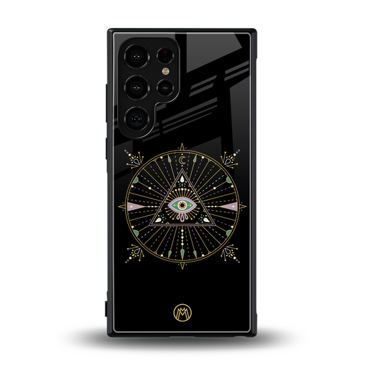 evil eye mandala black back phone cover | glass case for samsung galaxy s23 ultra