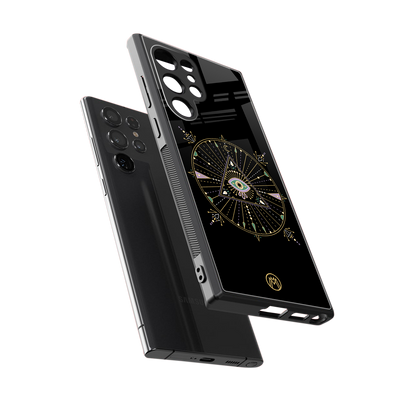 evil eye mandala black back phone cover | glass case for samsung galaxy s24 ultra