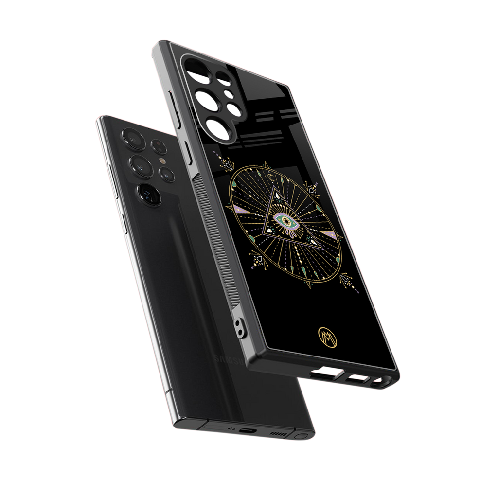 evil eye mandala black back phone cover | glass case for samsung galaxy s23 ultra