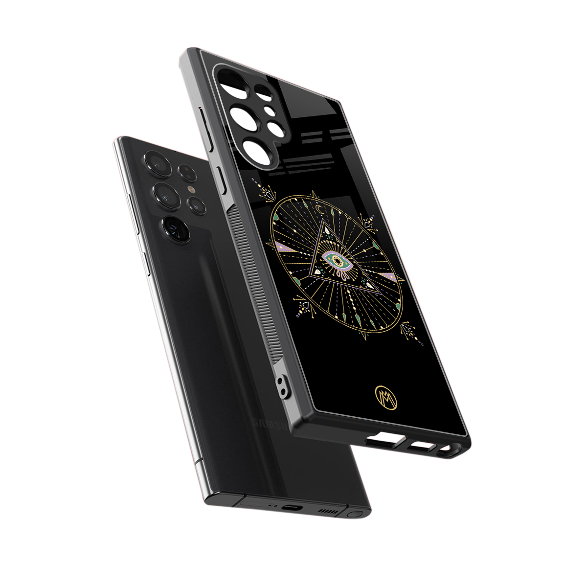 evil eye mandala black back phone cover | glass case for samsung galaxy s23 ultra