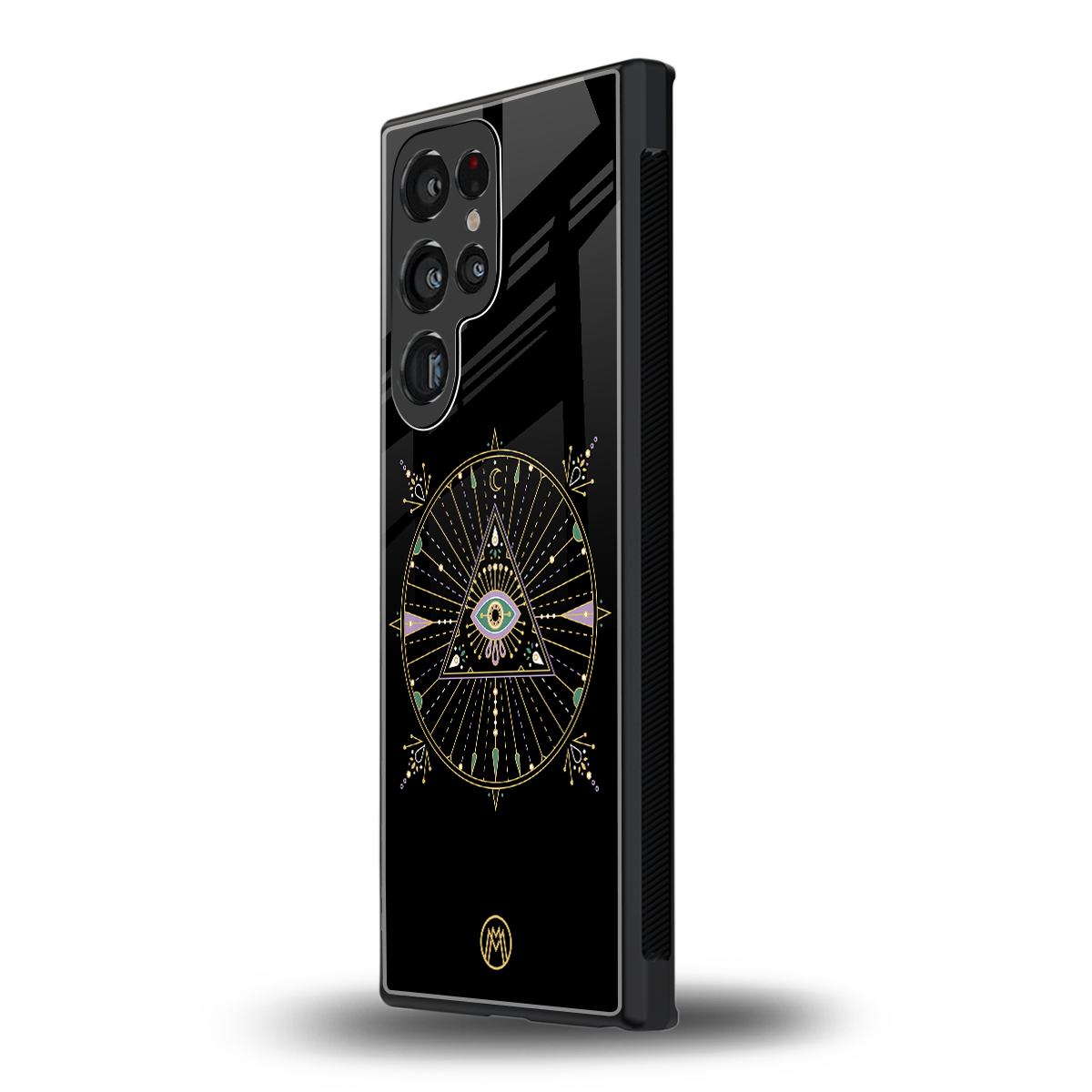 evil eye mandala black back phone cover | glass case for samsung galaxy s23 ultra