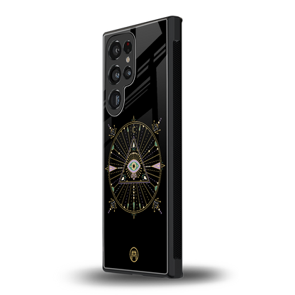 evil eye mandala black back phone cover | glass case for samsung galaxy s23 ultra