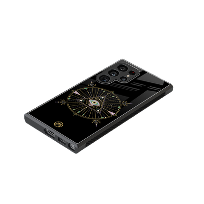 evil eye mandala black back phone cover | glass case for samsung galaxy s23 ultra