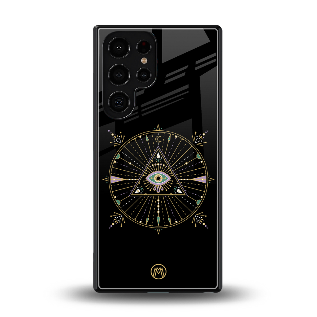 evil eye mandala black back phone cover | glass case for samsung galaxy s25 ultra