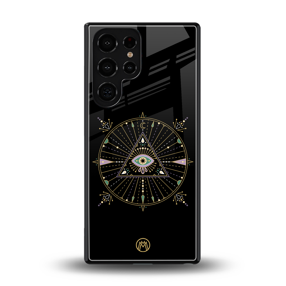 evil eye mandala black back phone cover | glass case for samsung galaxy s25 ultra