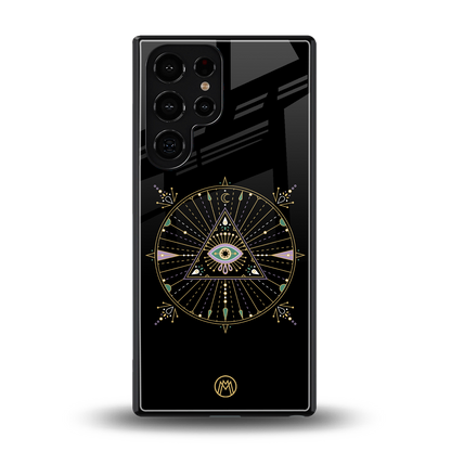 evil eye mandala black back phone cover | glass case for samsung galaxy s25 ultra