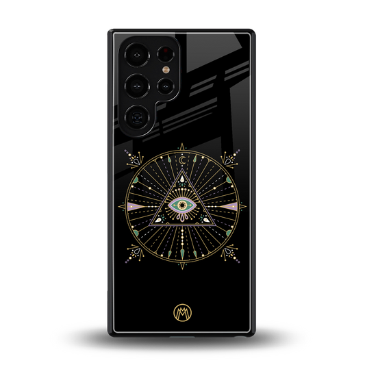 evil eye mandala black back phone cover | glass case for samsung galaxy s25 ultra