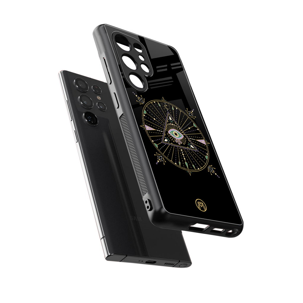 evil eye mandala black back phone cover | glass case for samsung galaxy s25 ultra