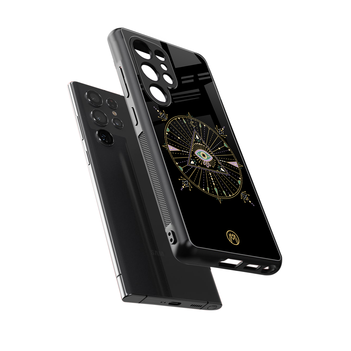 evil eye mandala black back phone cover | glass case for samsung galaxy s25 ultra