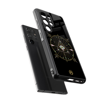 evil eye mandala black back phone cover | glass case for samsung galaxy s25 ultra