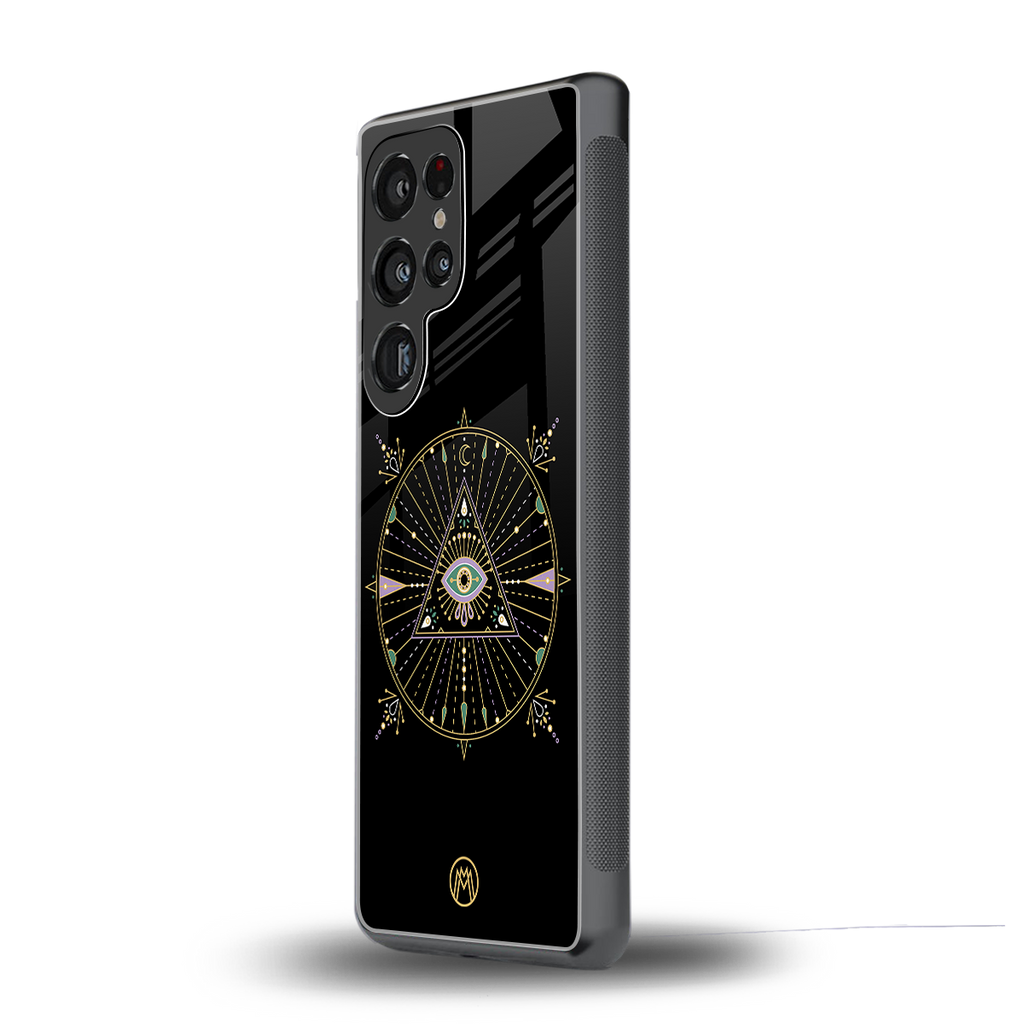 evil eye mandala black back phone cover | glass case for samsung galaxy s25 ultra