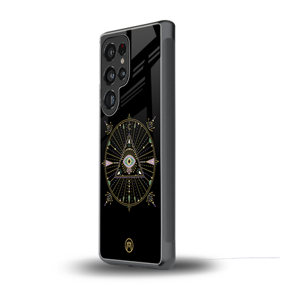 evil eye mandala black back phone cover | glass case for samsung galaxy s25 ultra