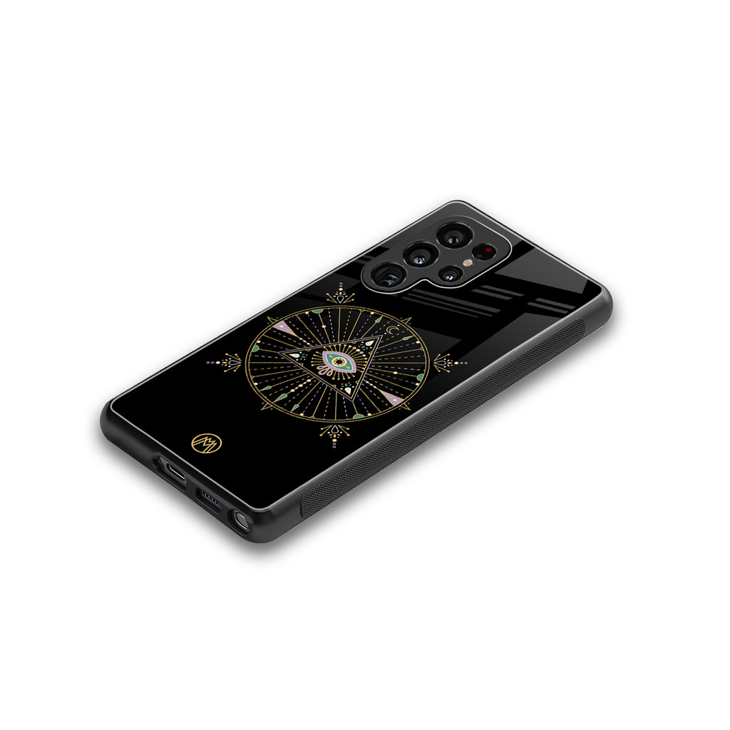 evil eye mandala black back phone cover | glass case for samsung galaxy s25 ultra