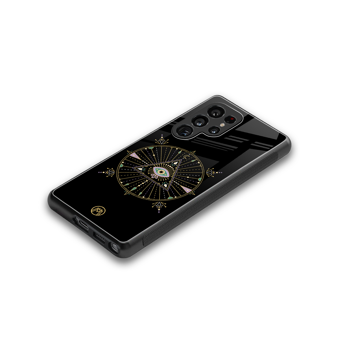 evil eye mandala black back phone cover | glass case for samsung galaxy s25 ultra