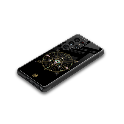 evil eye mandala black back phone cover | glass case for samsung galaxy s25 ultra