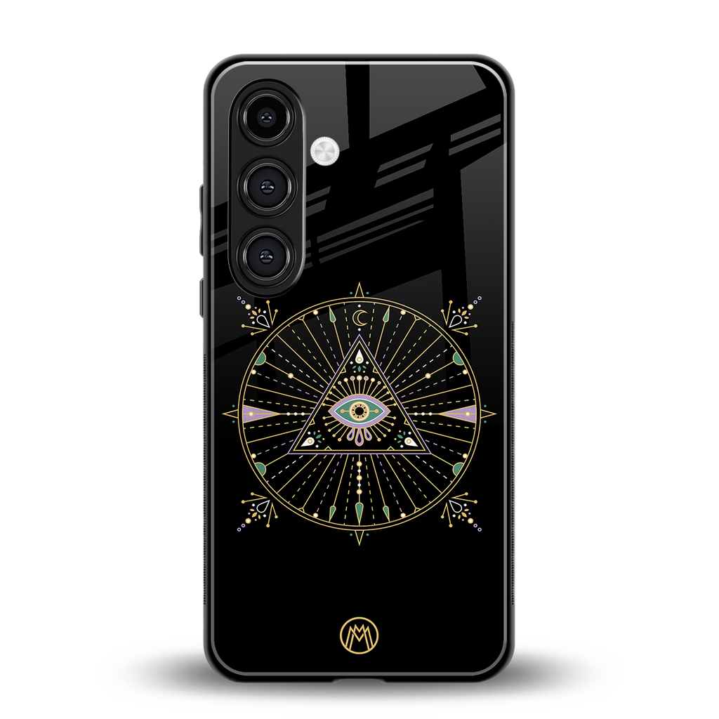 evil eye mandala black back phone cover | glass case for samsung galaxy s24