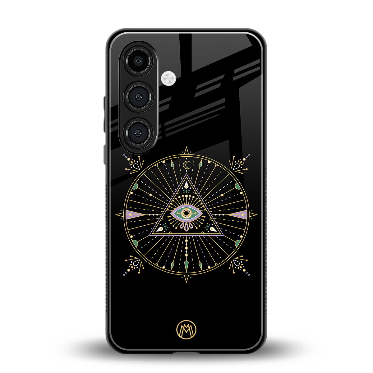 evil eye mandala black back phone cover | glass case for samsung galaxy s24 plus