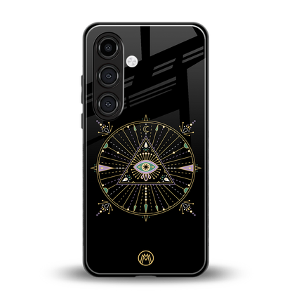 evil eye mandala black back phone cover | glass case for samsung galaxy s24 fe