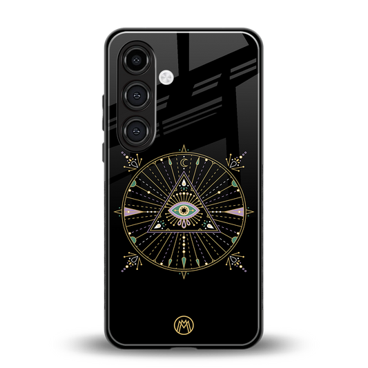 evil eye mandala black back phone cover | glass case for samsung galaxy s24 fe