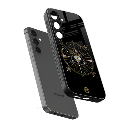 evil eye mandala black back phone cover | glass case for samsung galaxy s24 plus