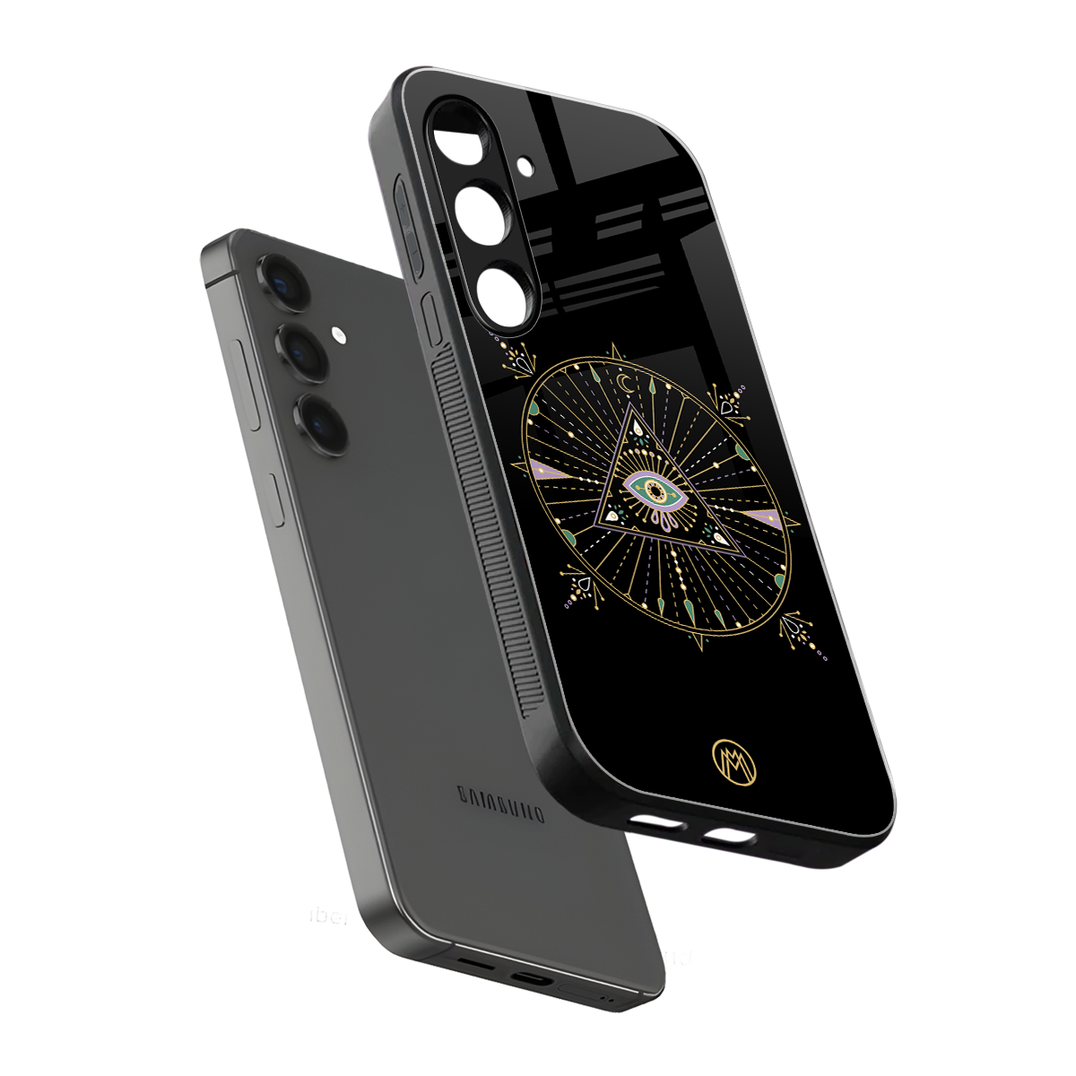 evil eye mandala black back phone cover | glass case for samsung galaxy s24 fe