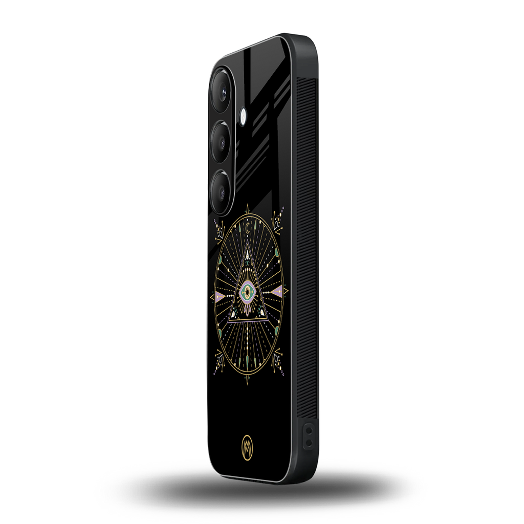 evil eye mandala black back phone cover | glass case for samsung galaxy s24