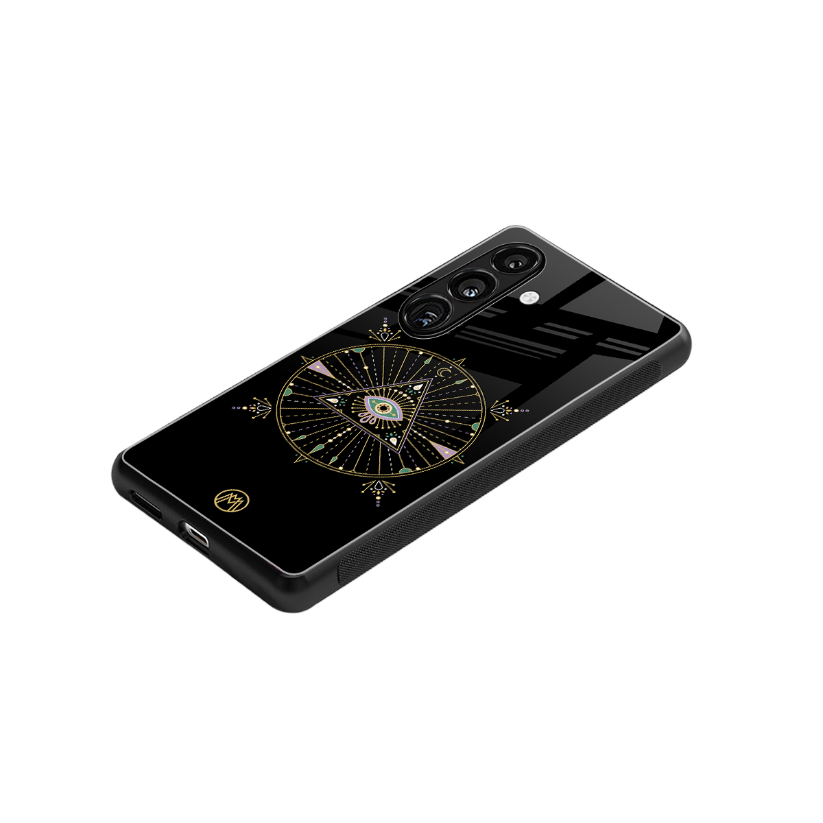 evil eye mandala black back phone cover | glass case for samsung galaxy s25 plus