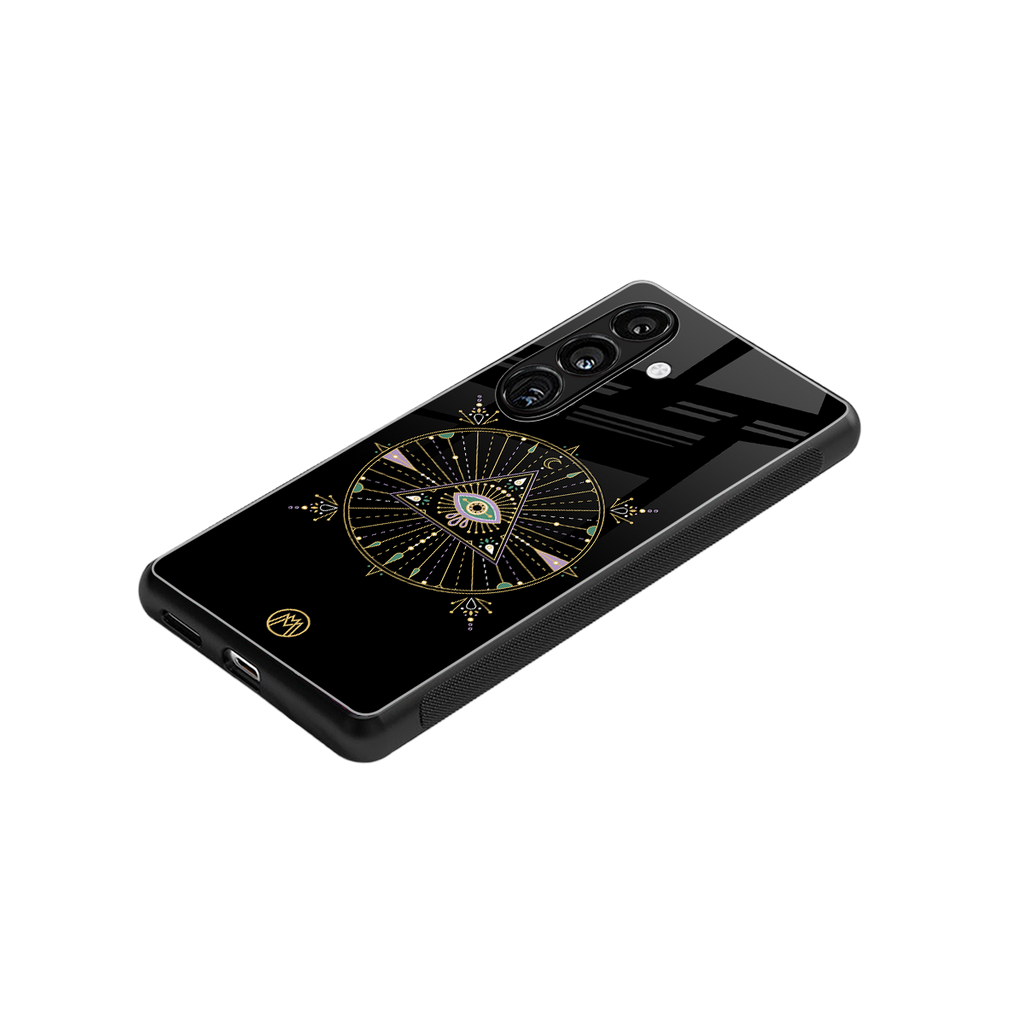 evil eye mandala black back phone cover | glass case for samsung galaxy s24 plus