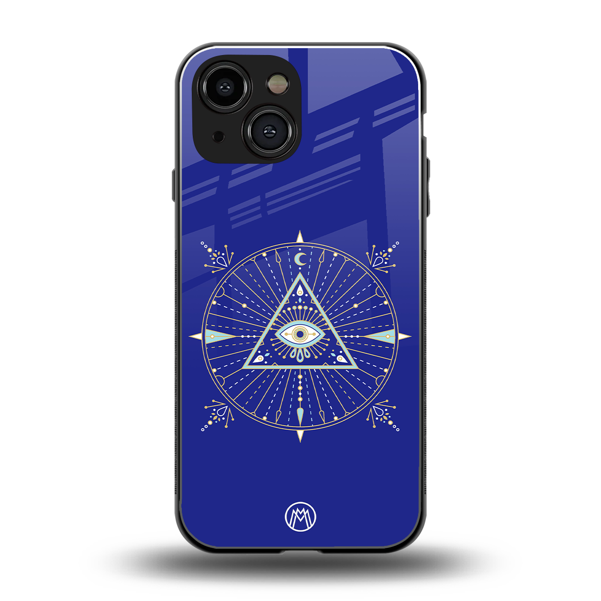 evil eye mandala blue back phone cover | glass case for iphone 13 mini