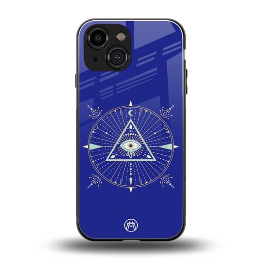 evil eye mandala blue back phone cover | glass case for iphone 13 mini