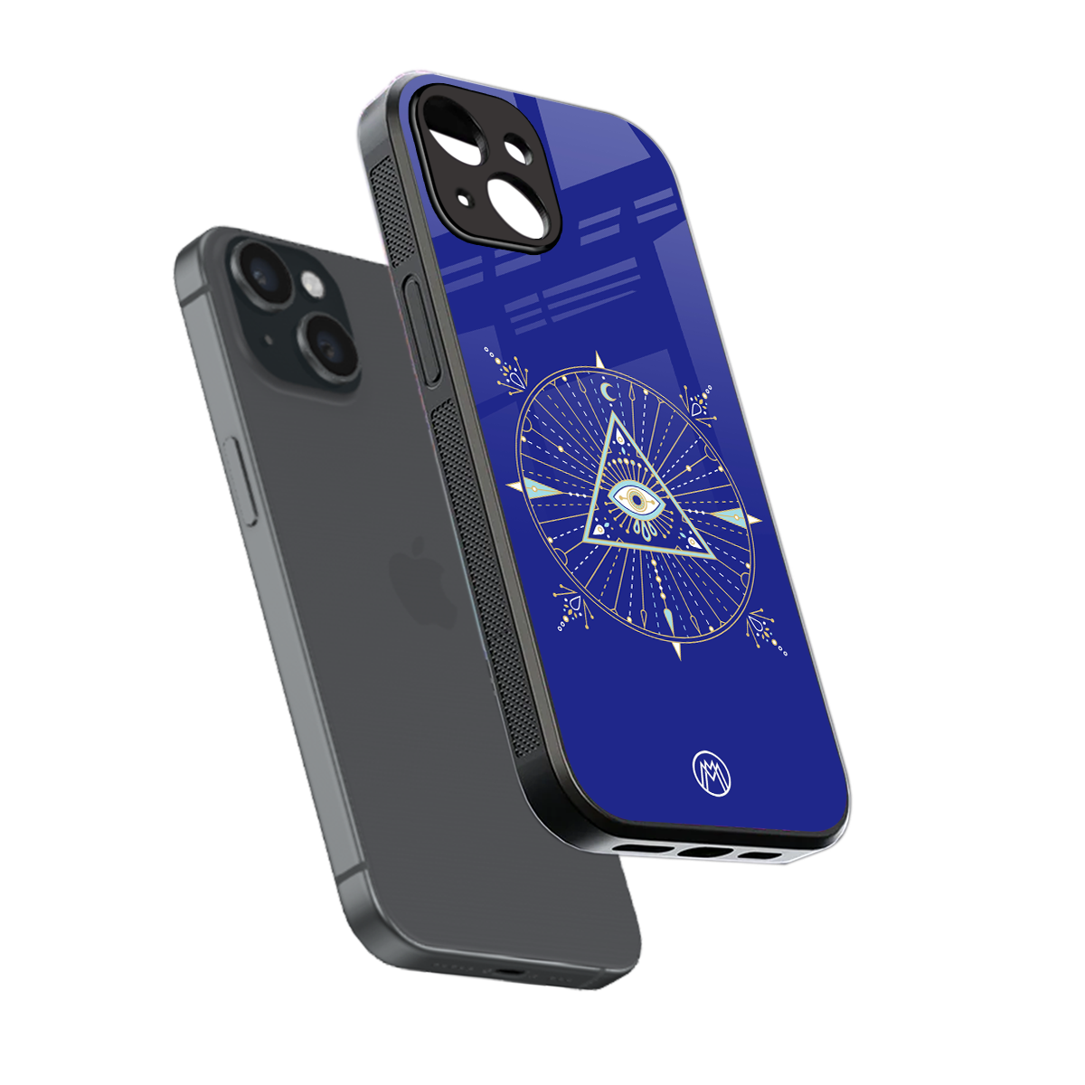 evil eye mandala blue back phone cover | glass case for iphone 13 mini