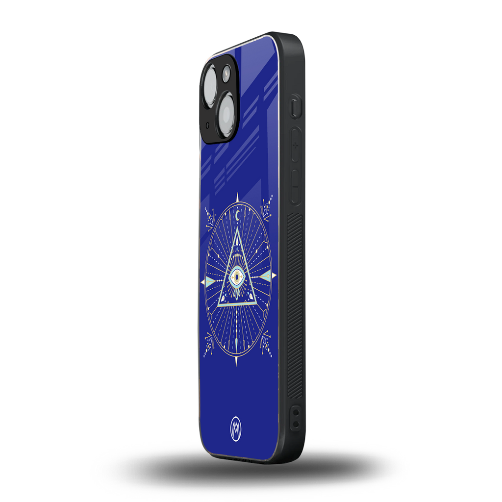 evil eye mandala blue back phone cover | glass case for iphone 13 mini