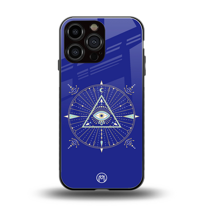 evil eye mandala blue back phone cover | glass case for iphone 13 pro max