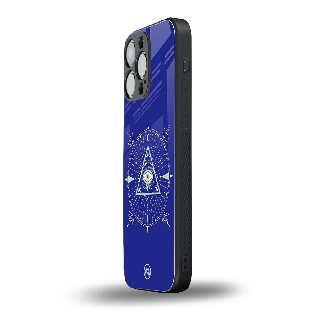 evil eye mandala blue back phone cover | glass case for iphone 13 pro max