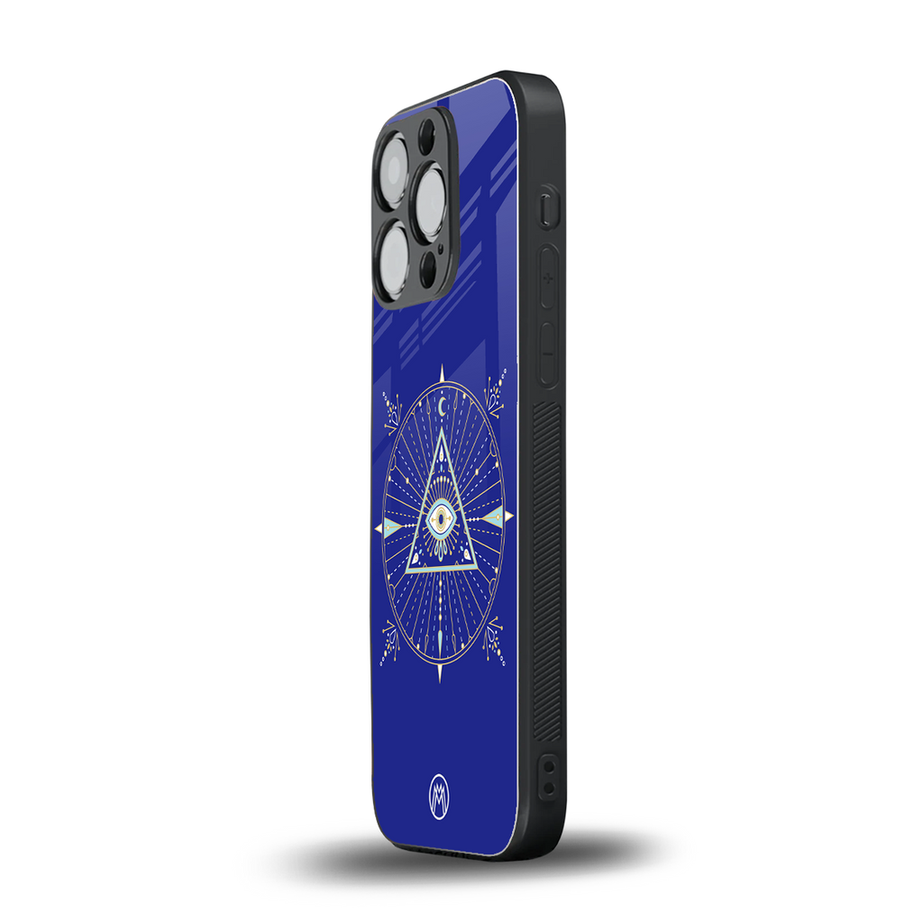 evil eye mandala blue back phone cover | glass case for iphone 13 pro