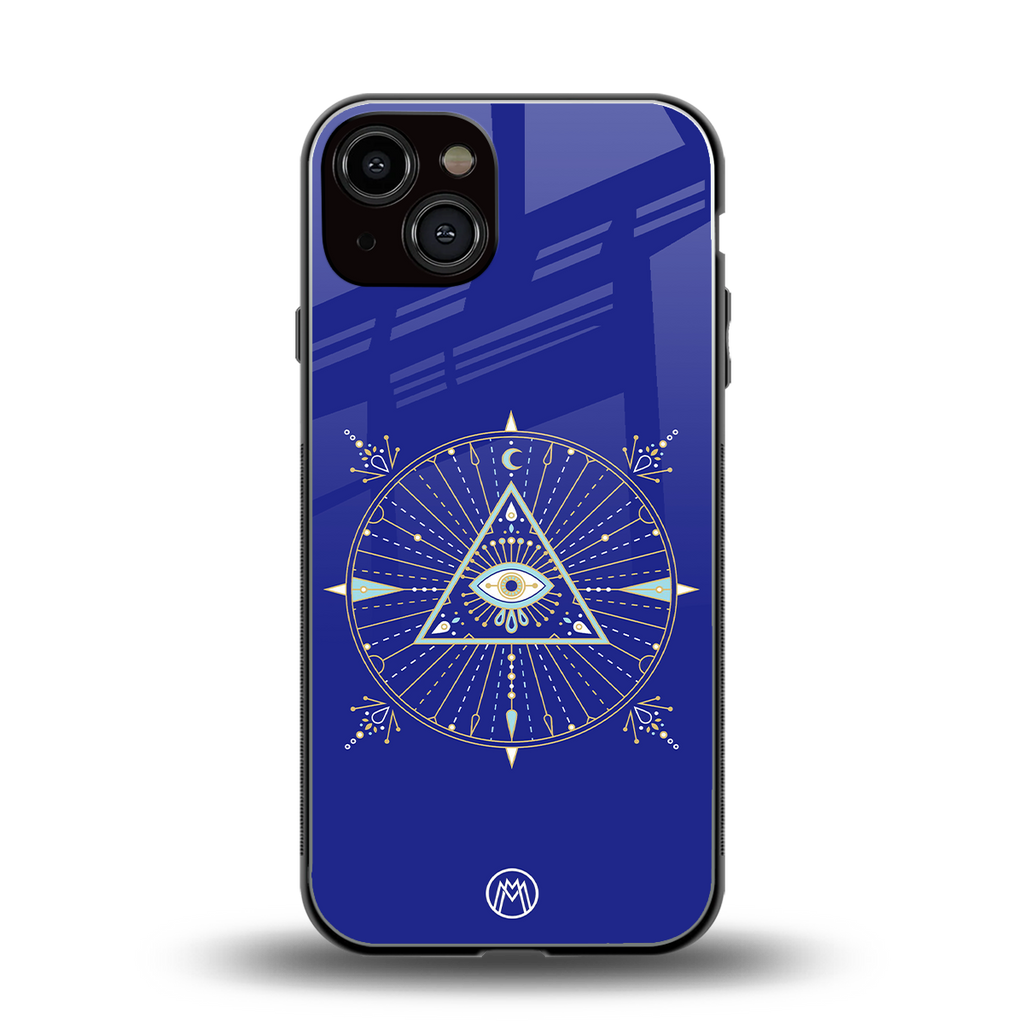 evil eye mandala blue back phone cover | glass case for iphone 13