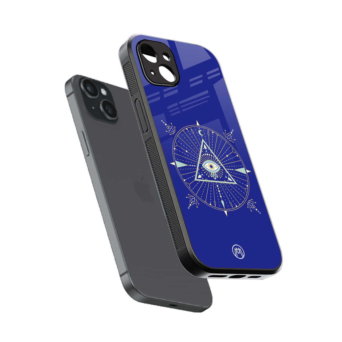 evil eye mandala blue back phone cover | glass case for iphone 15 plus