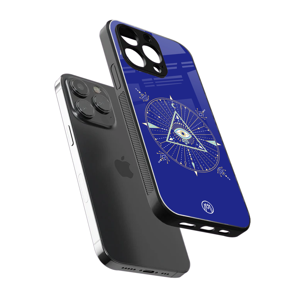 evil eye mandala blue back phone cover | glass case for iphone 15 pro max