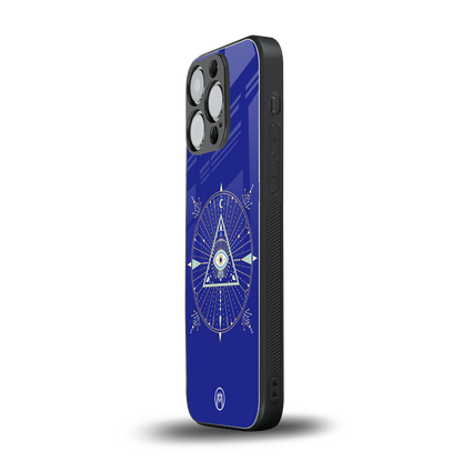 evil eye mandala blue back phone cover | glass case for iphone 15 pro