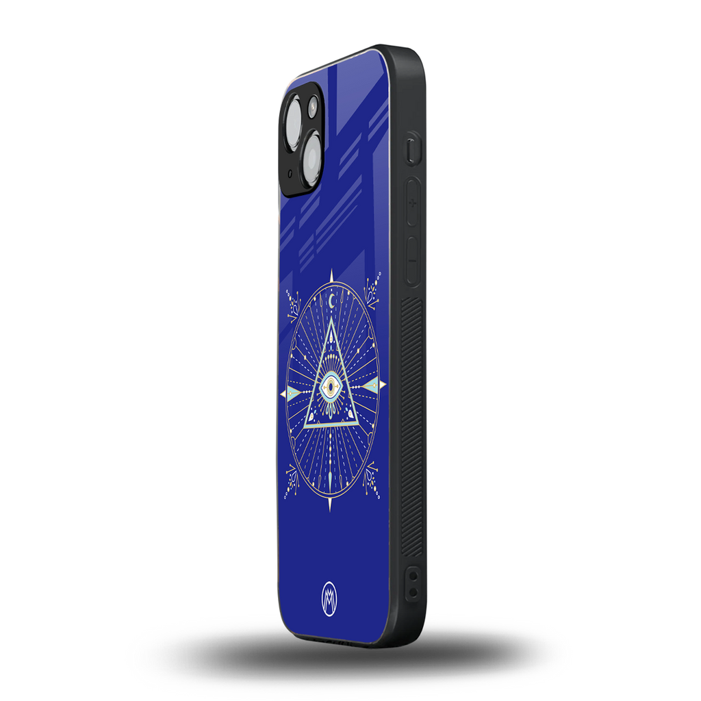 evil eye mandala blue back phone cover | glass case for iphone 15