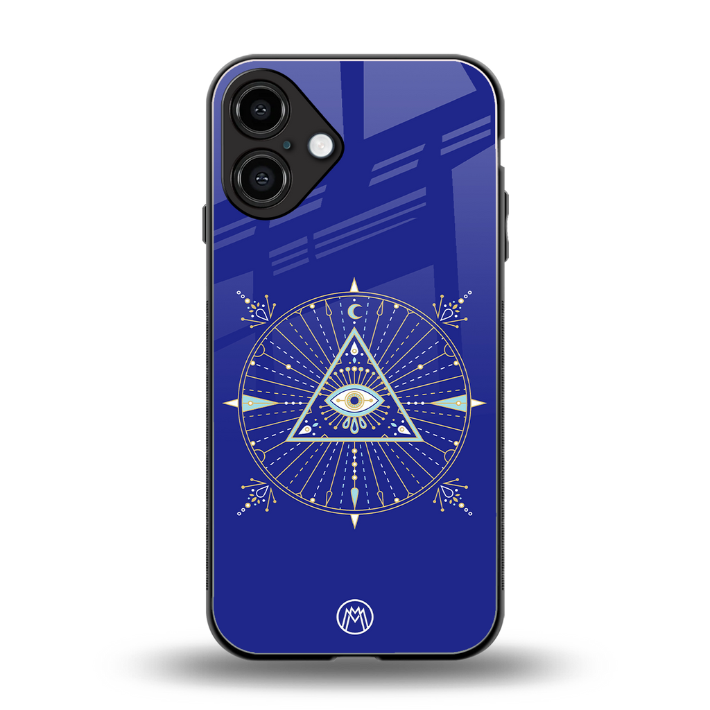 evil eye mandala blue back phone cover | glass case for iphone 16 plus