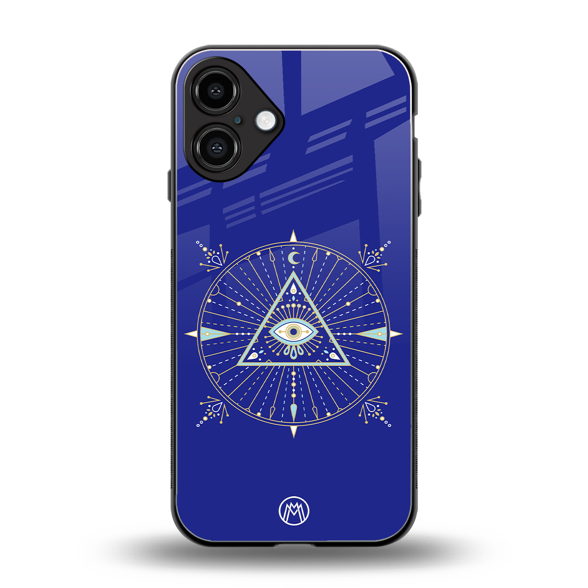 evil eye mandala blue back phone cover | glass case for iphone 16 plus