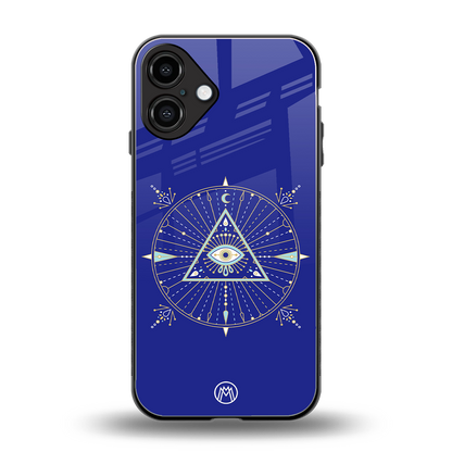 evil eye mandala blue back phone cover | glass case for iphone 16 plus