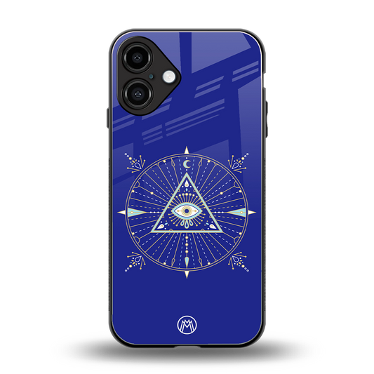 evil eye mandala blue back phone cover | glass case for iphone 16 plus