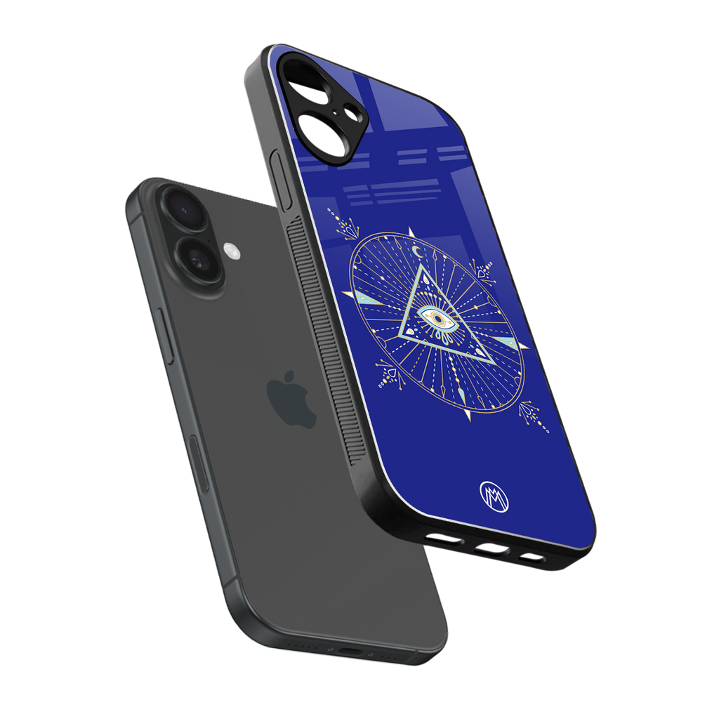 evil eye mandala blue back phone cover | glass case for iphone 16 plus