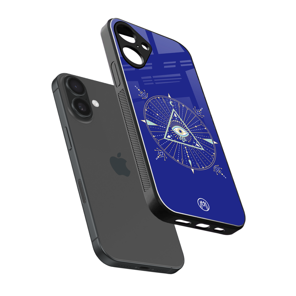 evil eye mandala blue back phone cover | glass case for iphone 16 plus