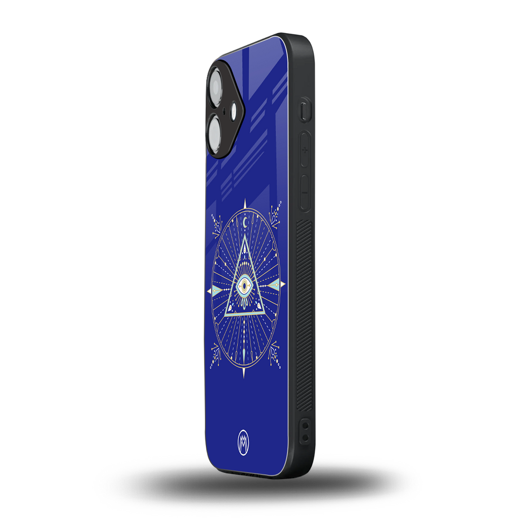 evil eye mandala blue back phone cover | glass case for iphone 16 plus