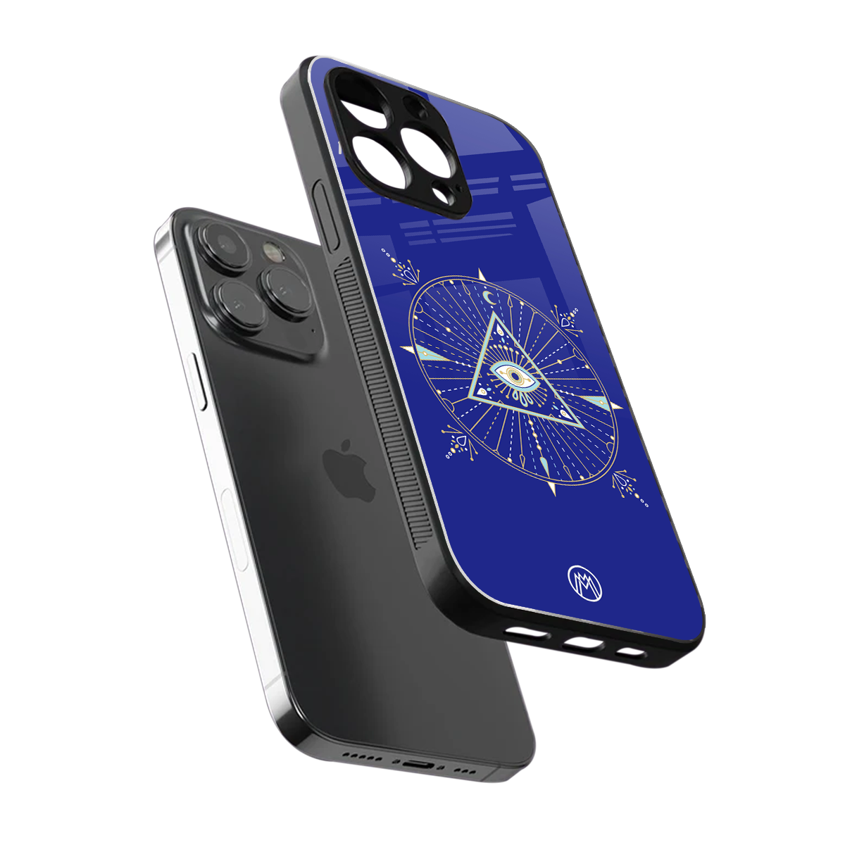 evil eye mandala blue back phone cover | glass case for iphone 16 pro max