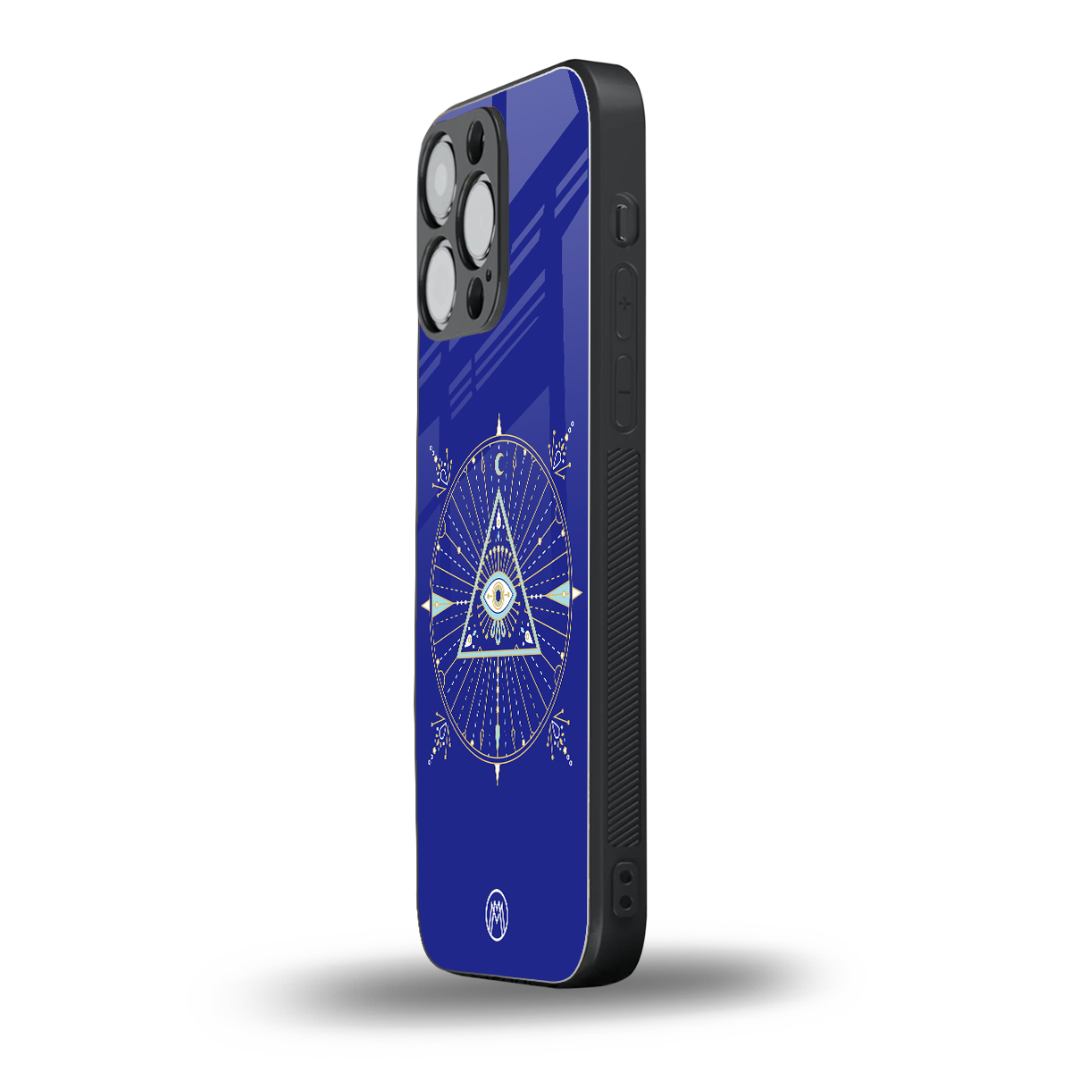 evil eye mandala blue back phone cover | glass case for iphone 16 pro max
