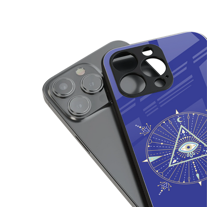 evil eye mandala blue back phone cover | glass case for iphone 13 pro max